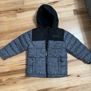 Eddie Bauer Charcoal and Black Hooded Puffer Jacket